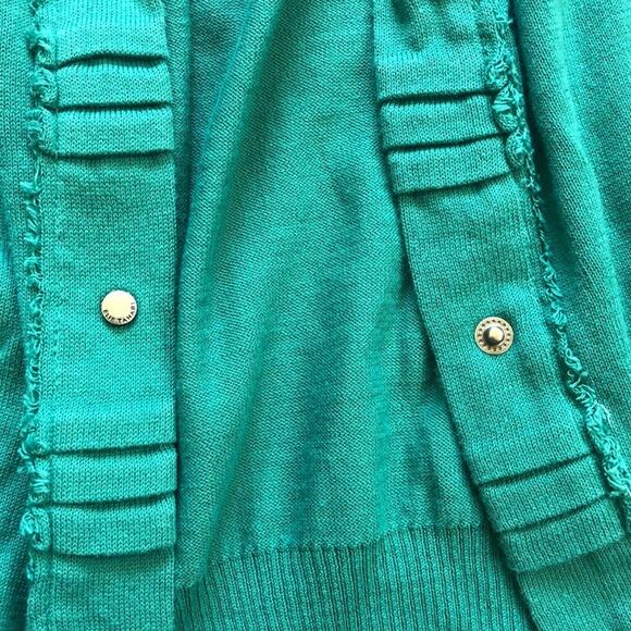 Tahari Turquoise Snap Up Cotton Cardigan Sweater Blouse - Large - Picture 7 of 10